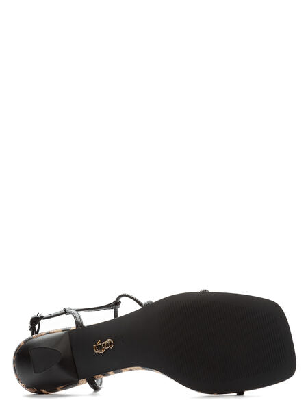 Black Strappy Sandal with Animal Print Detail