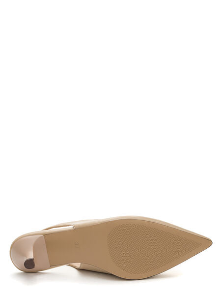 Beige Slingback Leather Kitten Heel Pumps