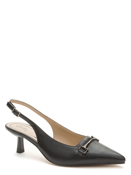 Black Pointed-Toe Slingback Heels with Buckle Detail