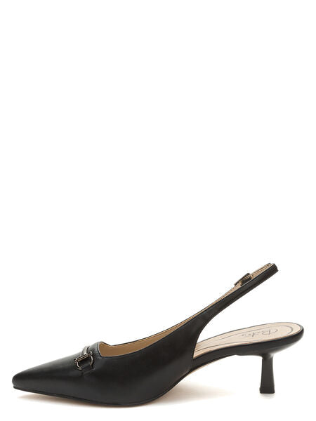 Black Pointed-Toe Slingback Heels with Buckle Detail