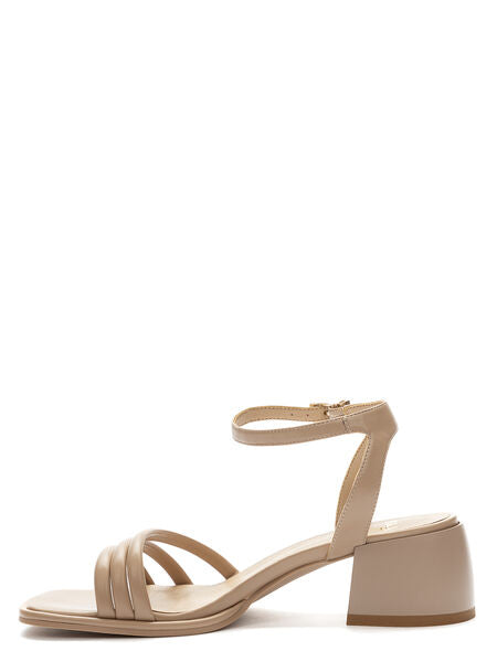 Beige Strappy Block Heel Sandal with Ankle Strap