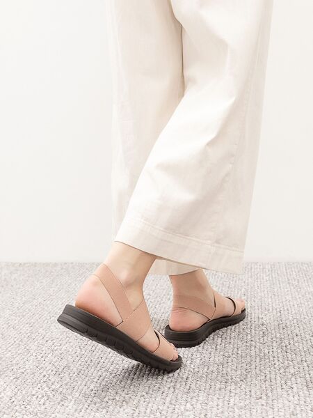 Beige Canvas Slingback Sandals with Elastic Strap