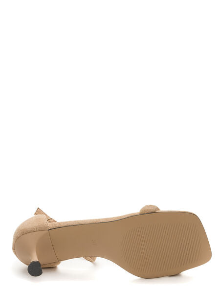 Beige Suede Ankle Strap Kitten Heel Sandals