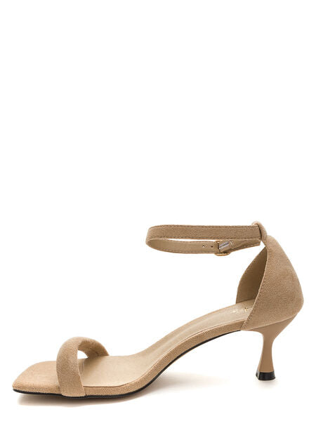 Beige Suede Ankle Strap Kitten Heel Sandals