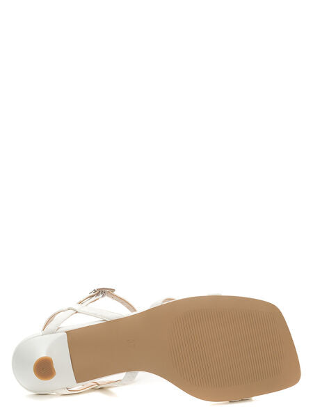 White Strappy Heeled Sandal with Buckle Closure
