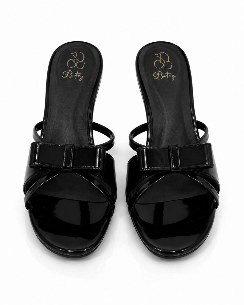 Heeled Mule Open-Toe Nap/Pat BLACK