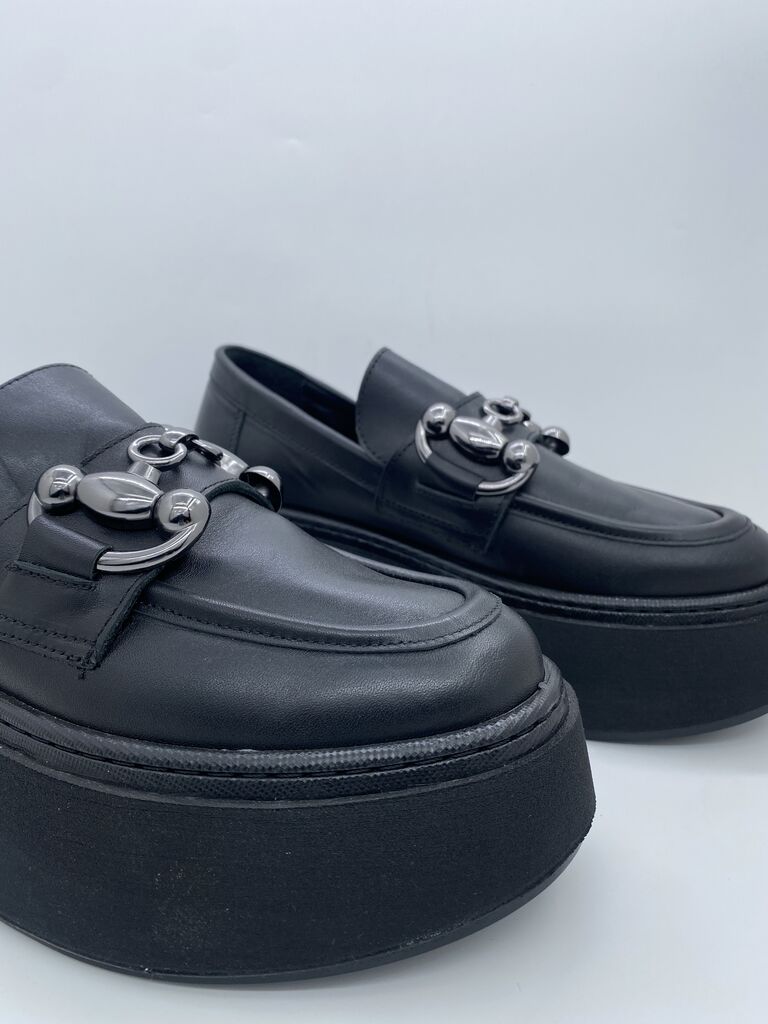 Black Platform Loafer with Metallic Accent