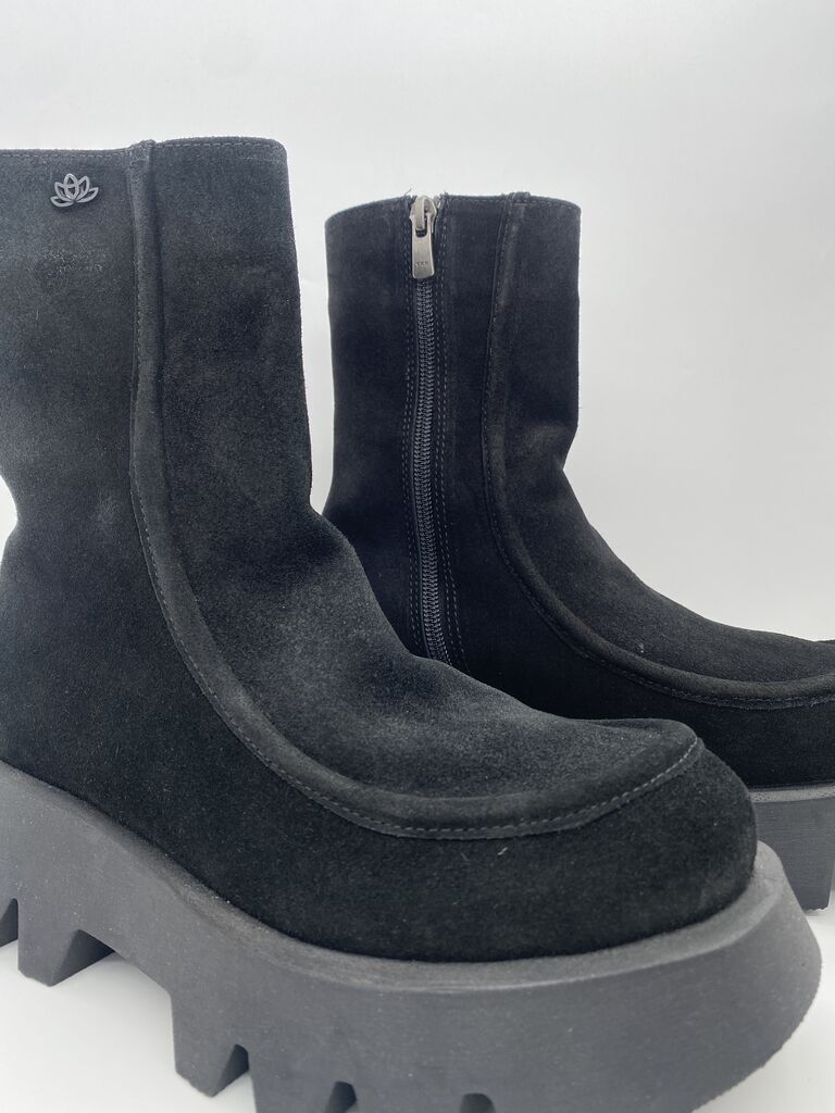 Black Suede Platform Boot with Chunky Sole