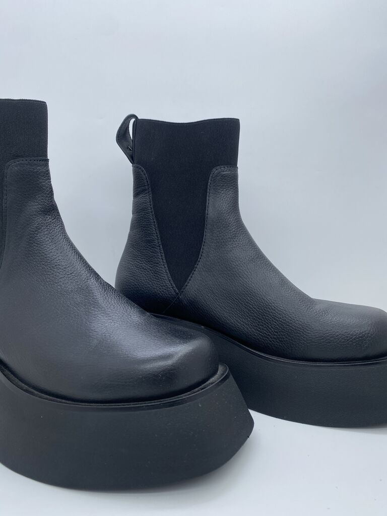 Black Platform Ankle Boot with Elastic Detail