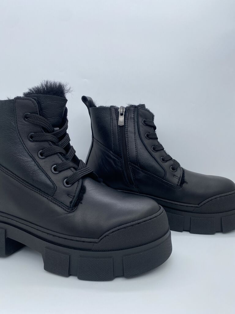 Black Chunky Sole Lace-Up Boots