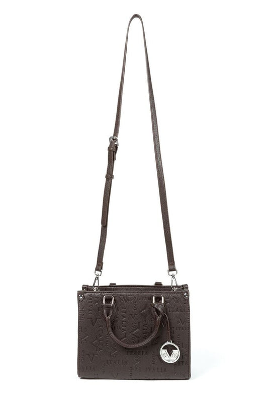 Brown Embossed Shoulder Bag with Adjustable Strap