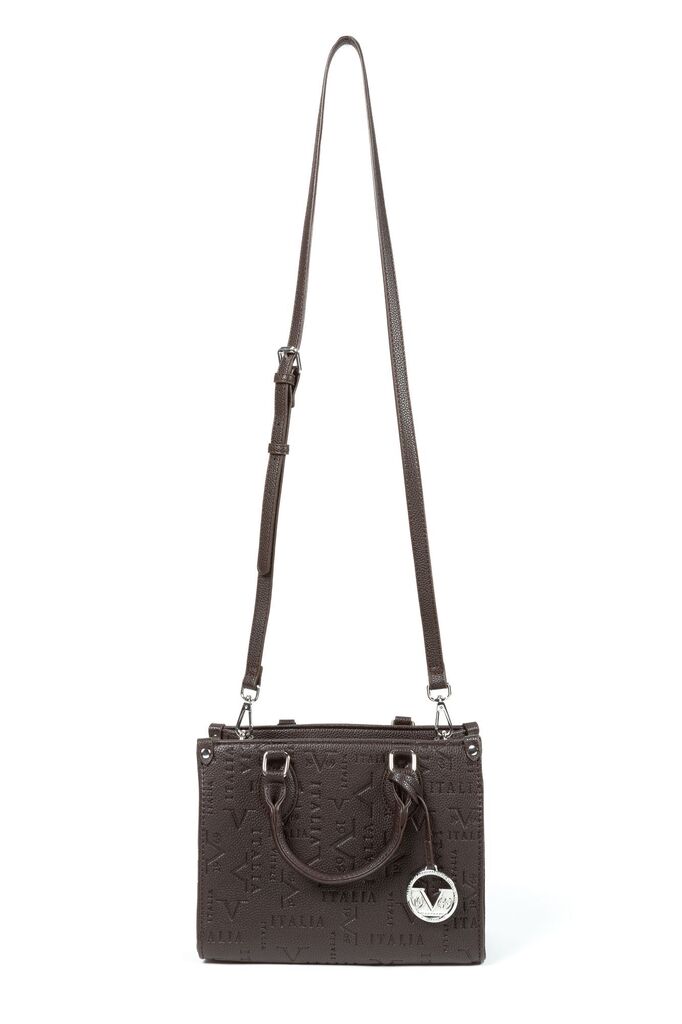 Brown Embossed Shoulder Bag with Adjustable Strap