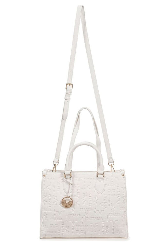 White Embossed Tote Bag with Adjustable Strap