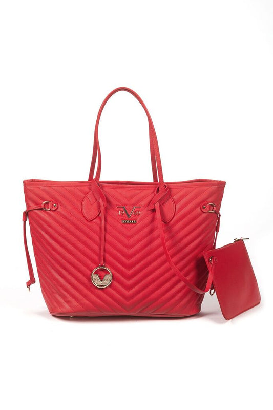 Red Quilted Tote Bag with Pouch