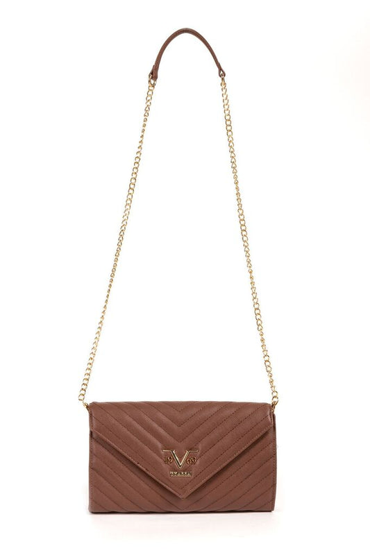 Brown Quilted Shoulder Bag with Chain Strap