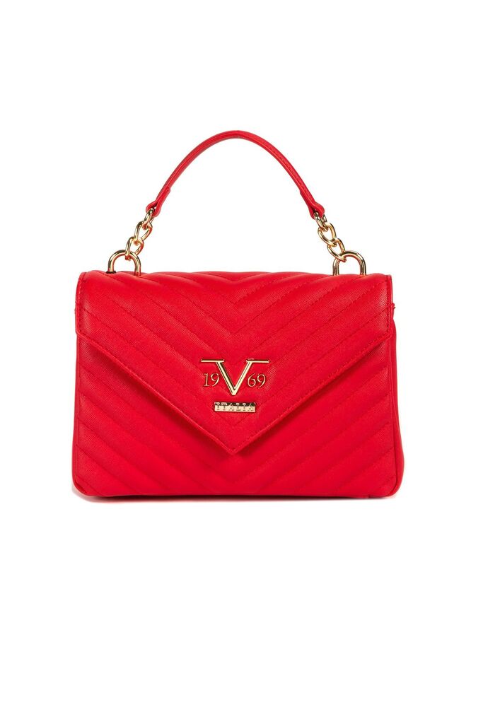 Red Quilted Handbag with Gold Accents