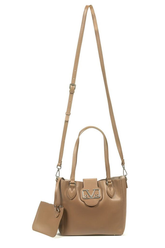 Taupe Leather Tote with Detachable Strap