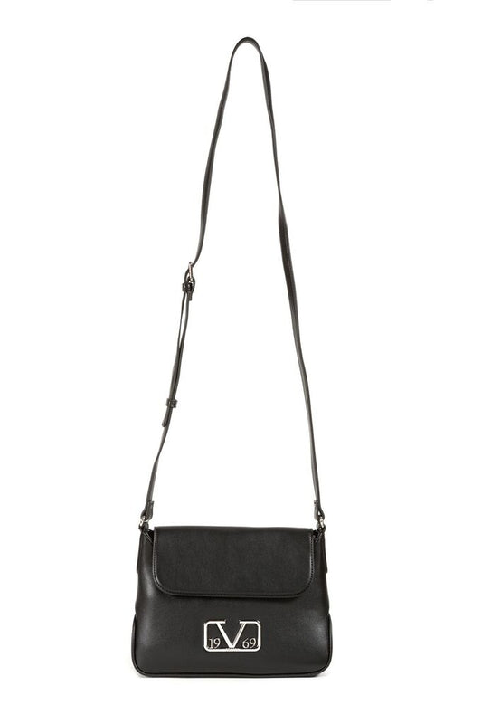 Black Faux Leather Crossbody Bag with Logo Detail