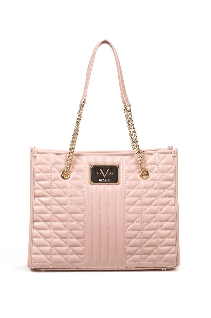 Blush Quilted Tote Bag with Chain Straps