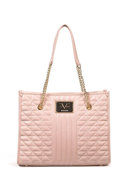 Blush Quilted Tote Bag with Chain Straps