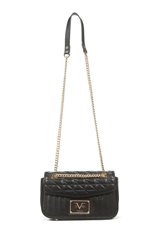 Black Quilted Shoulder Bag with Chain Strap