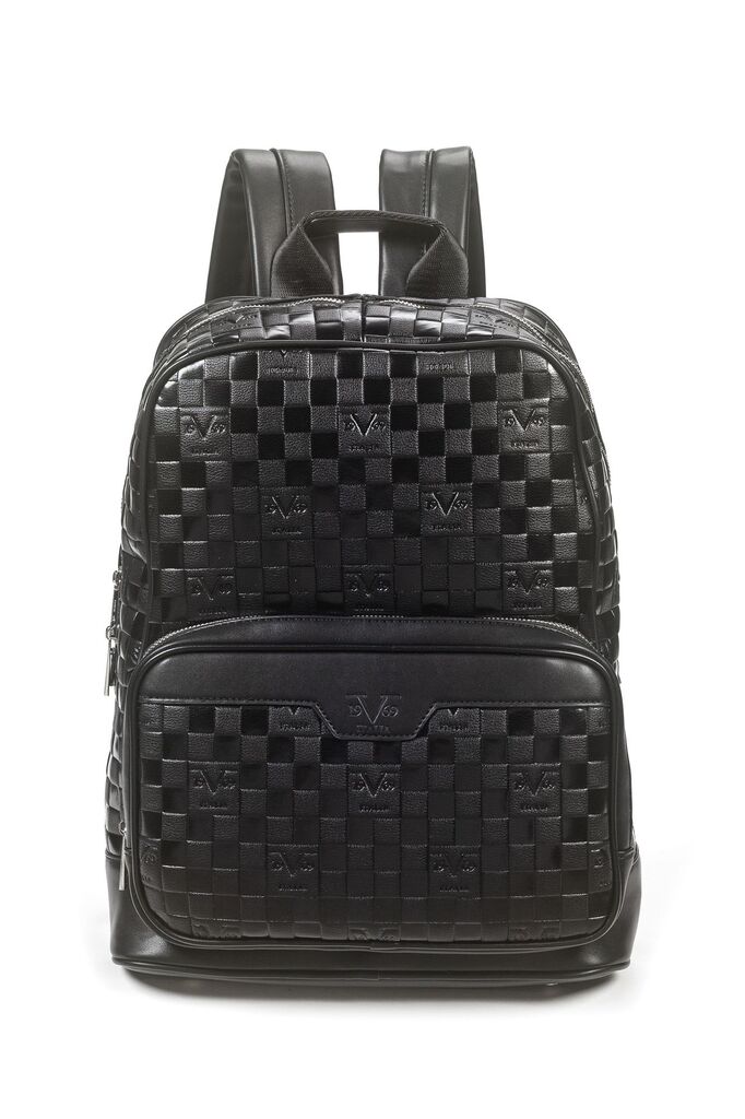 Black Woven Backpack with Embossed Detail