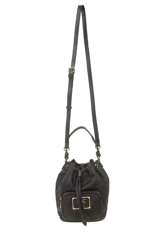 Black Drawstring Bucket Bag with Adjustable Strap