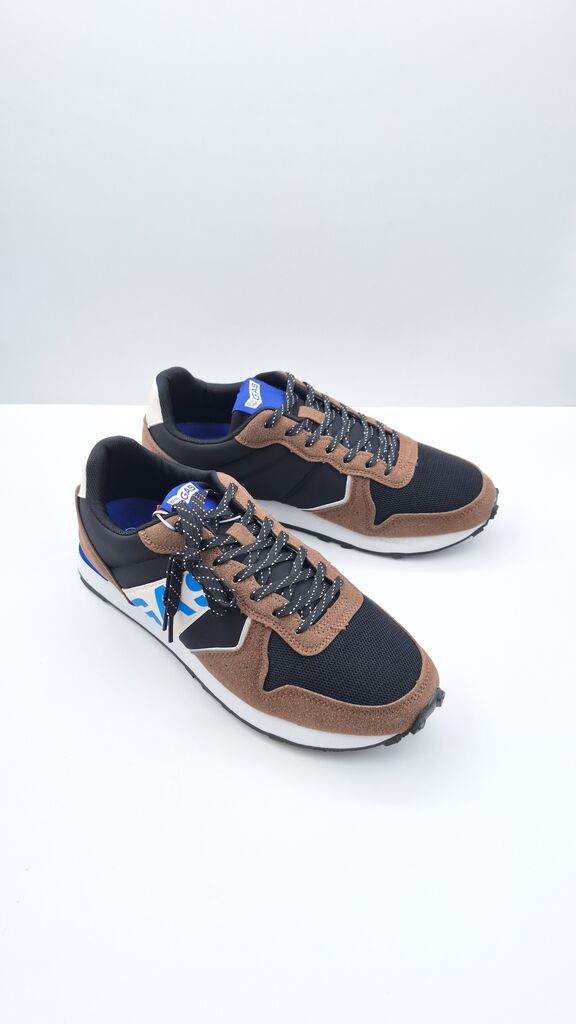 Brown Suede Mesh Sneakers with Contrast Laces