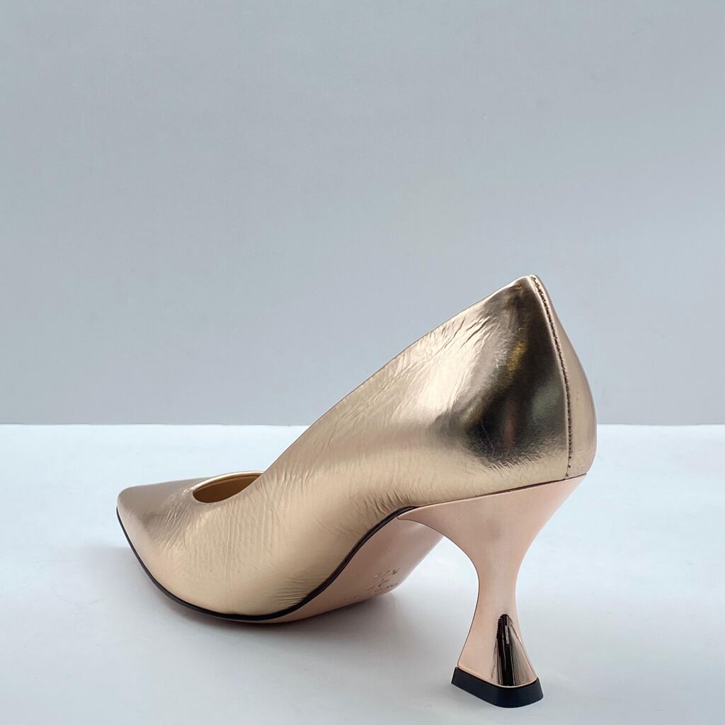 Gold Metallic Pump with Geometric Heel