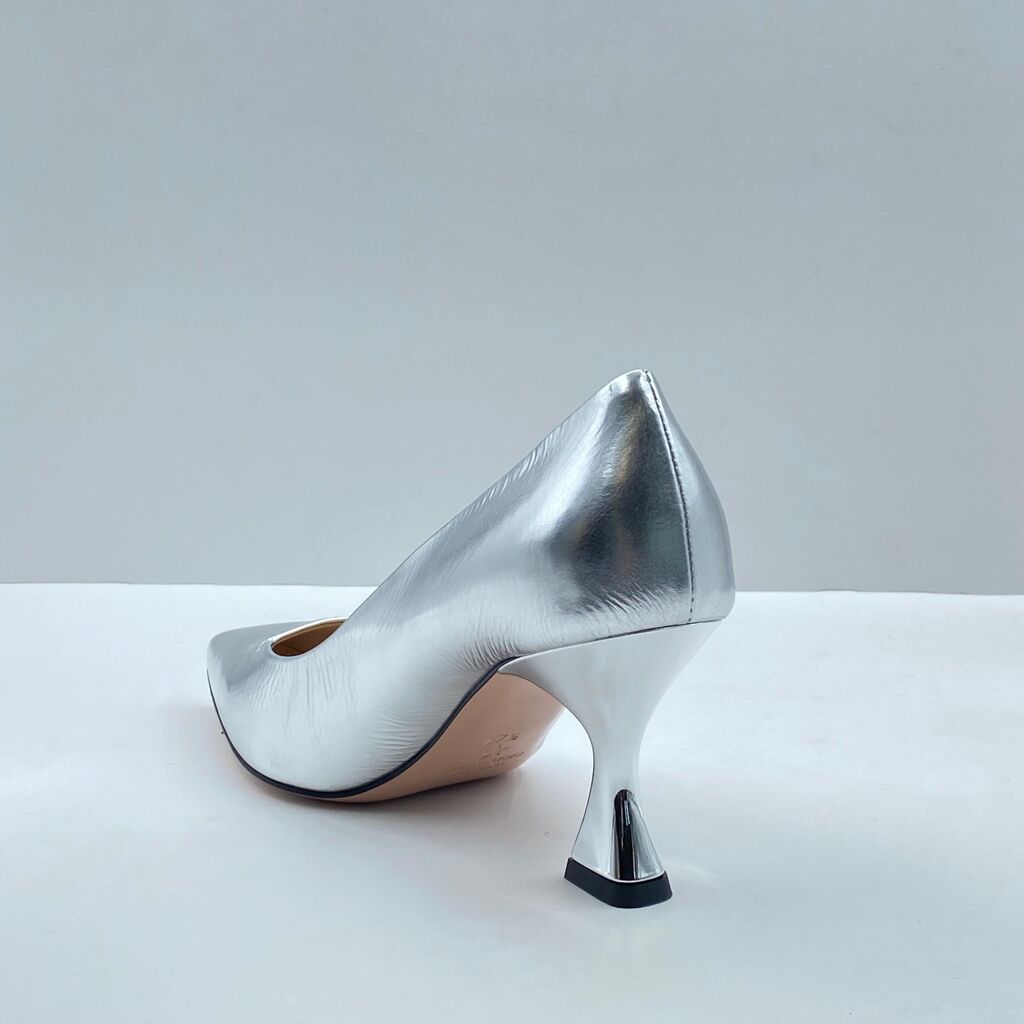 Silver Metallic Pump with Architectural Heel