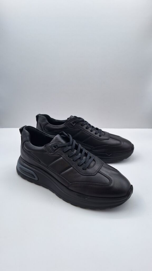 Black Leather Sneakers with Cushioned Sole