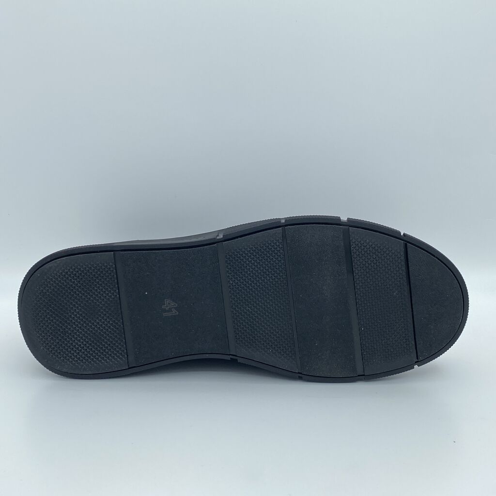 Black Leather Slip-On Sneaker with Elastic Detail