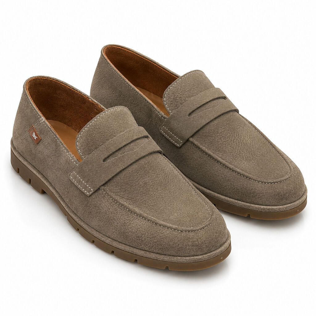 Khaki Textured Loafers with Classic Design