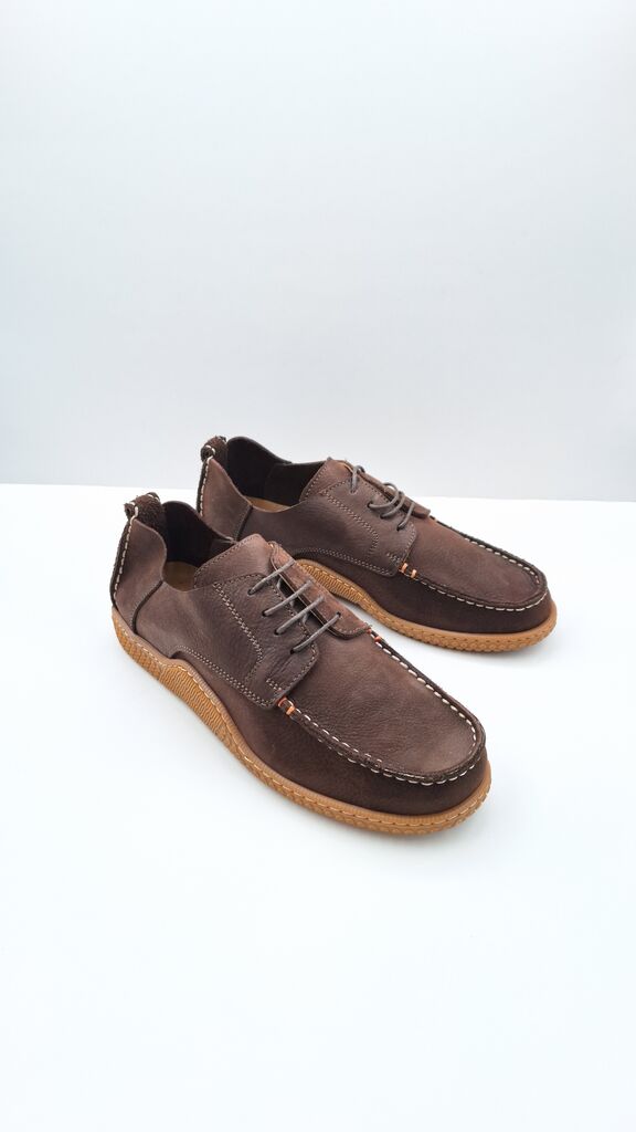 Brown Suede Lace-Up Shoes with Stitched Detail