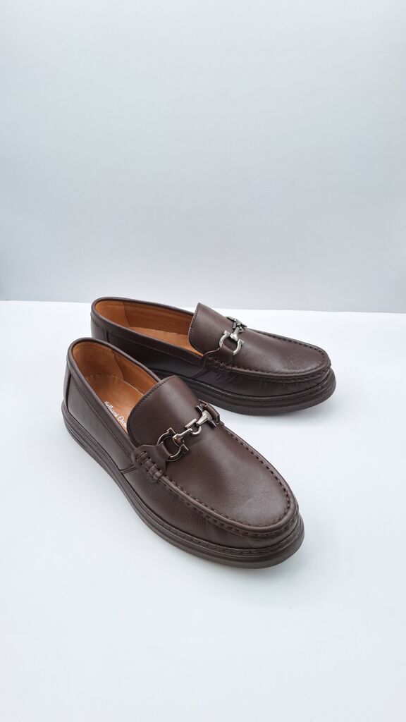 Brown Leather Loafers with Metal Accent