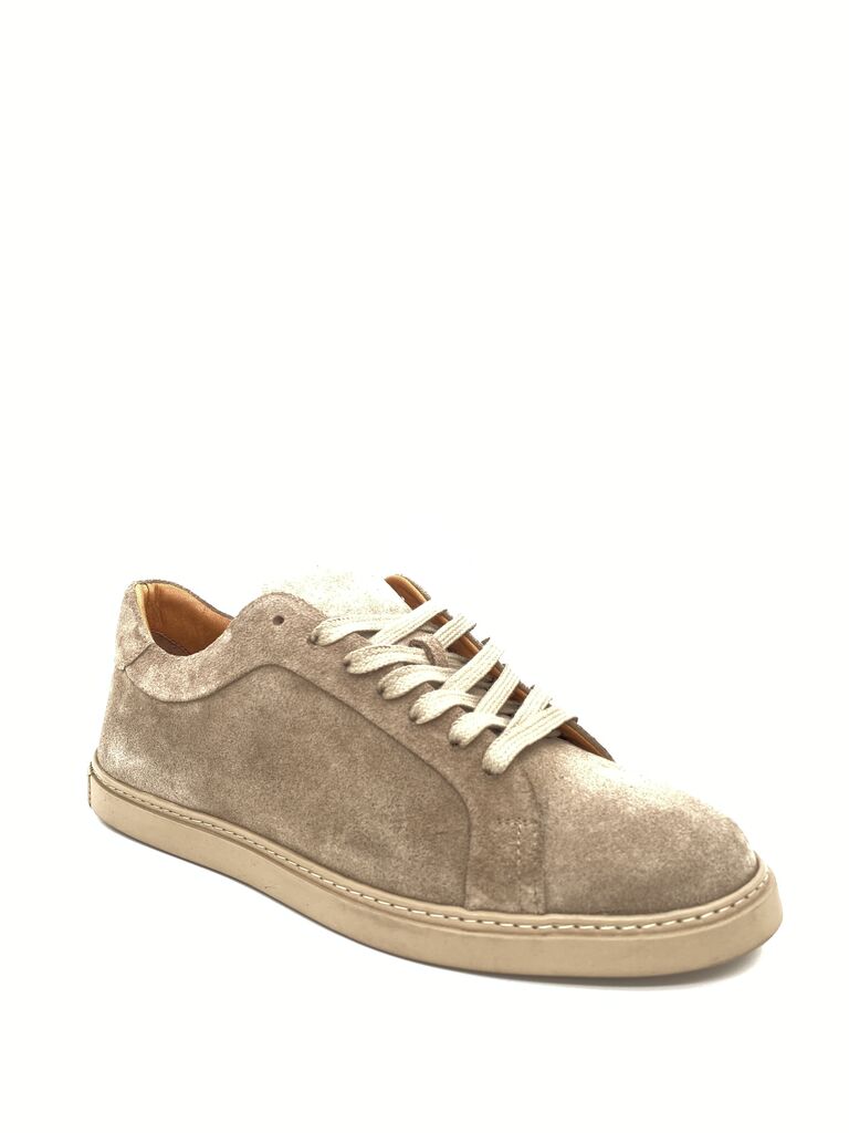 Sand Suede Low-Top Sneaker with Lace Closure