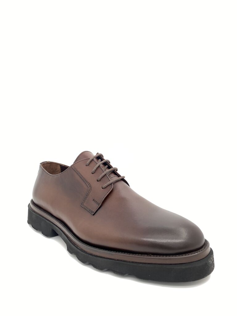 Brown Leather Derby Shoes with Chunky Sole