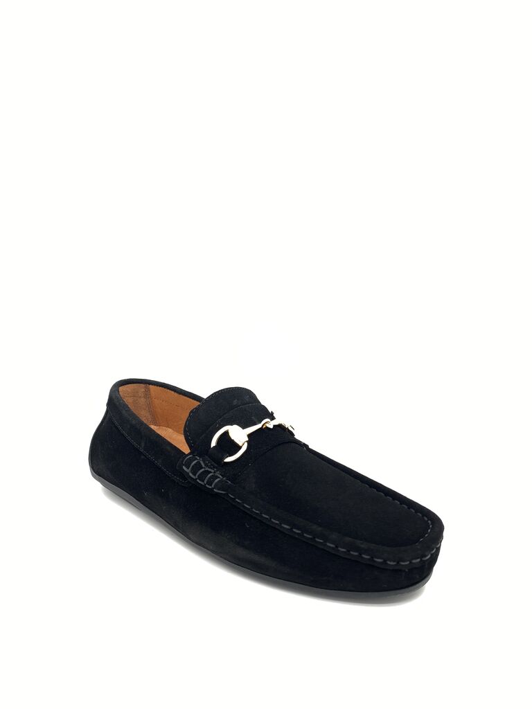 Black Suede Loafers with Metal Accent