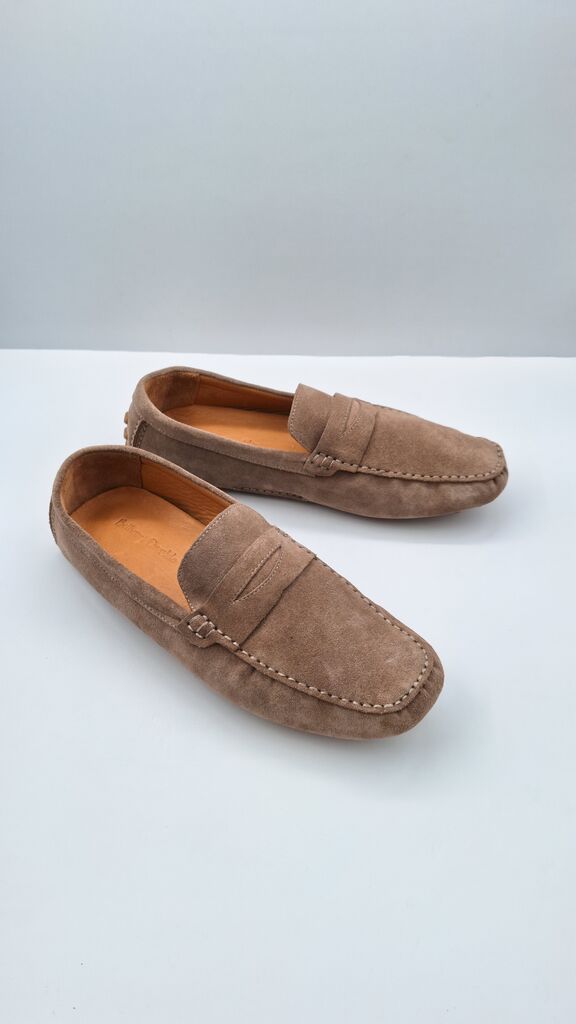 Taupe Suede Moccasins with Stitched Detailing