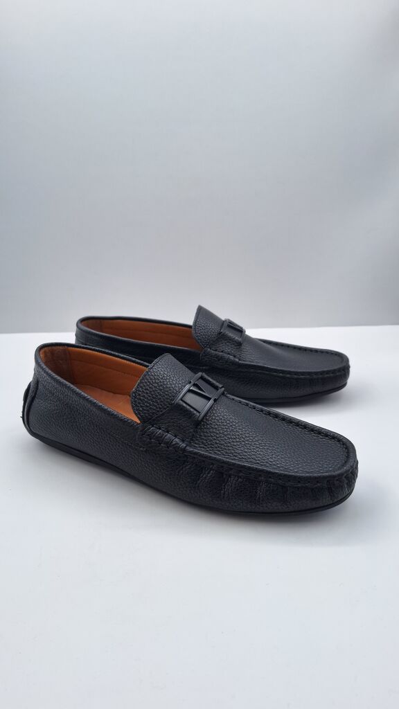 Black Textured Loafers with Sleek Detail