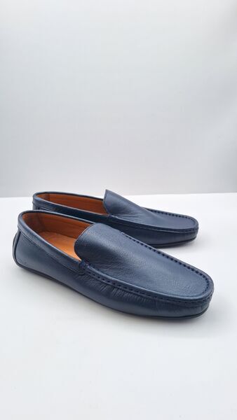 Navy Textured Loafers with Classic Design