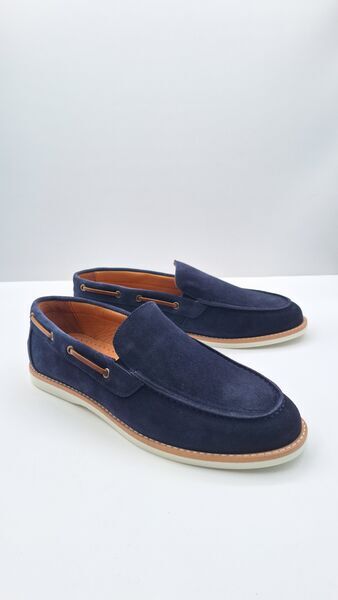 Navy Suede Loafers with Contrast Sole