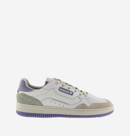 White Leather Low-Top Sneakers with Pastel Accents