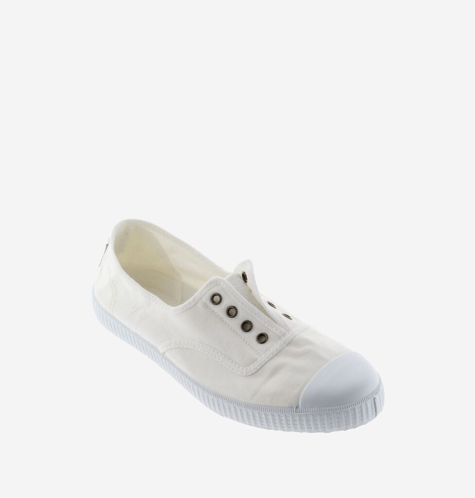 White Canvas Slip-On Sneakers with Metal Eyelets