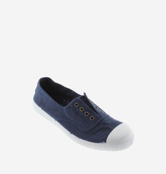 Navy Canvas Slip-On Shoe with Eyelets