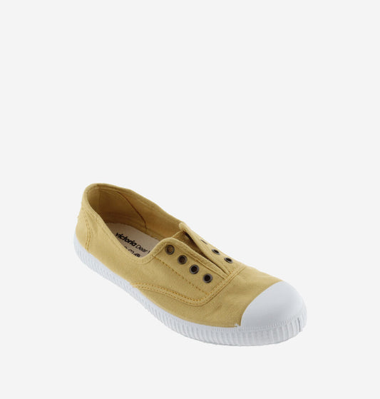 Yellow Canvas Slip-On Sneakers with White Toe