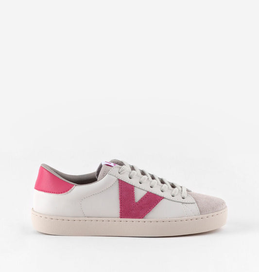 White Suede-Accent Sneakers with Pink Details
