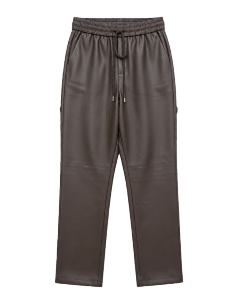 Brown Faux Leather Drawstring Trousers