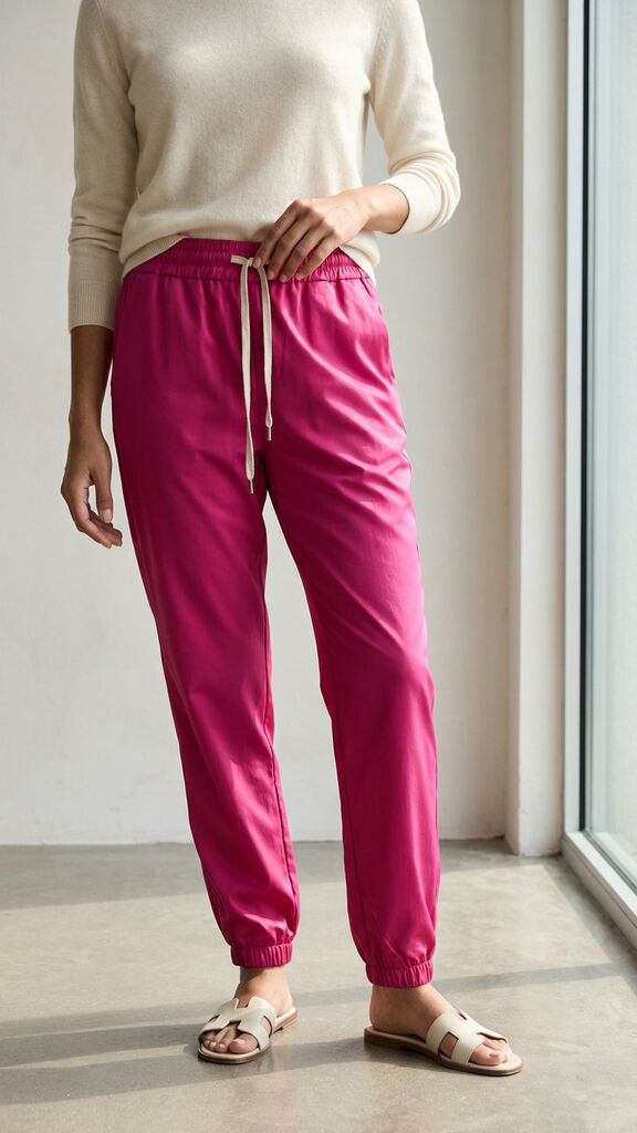 Fuchsia Drawstring Joggers with Elastic Cuffs
