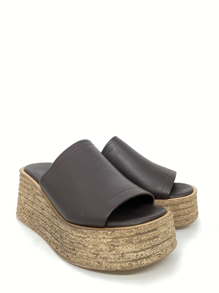 Heeled Mule Open-Toe Nappa DKBROWN